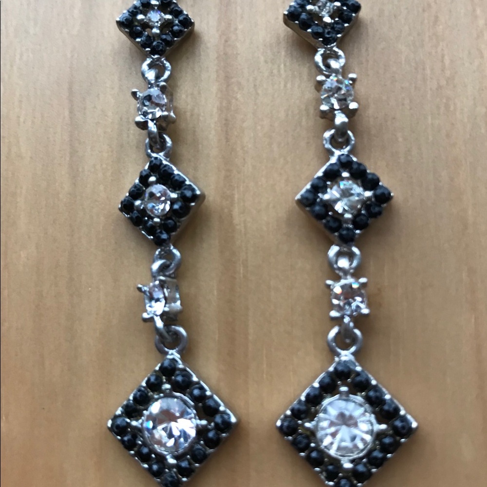 Sparkly Rhinestone Dangle Black Earrings 3”